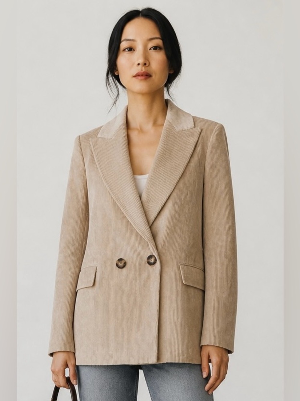 NWT Veronica Beard Sevyn Corduroy Dickey Blazer Beige Double-Breasted | Size 6/M